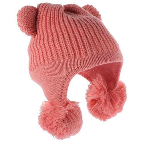 Boy Girl Knitted Hat Cute Bear Ears Windproof and Warm for Boys and Girls Soft and Cozy Ear Covering Cap for Cold Weather for Outdoor Adventures Pink - Main Image