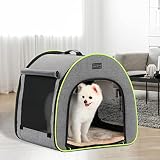 Petsfit Hundebox faltbar für kleine Hunde Katzen Kaninchen, Hundebox für Zuhause Transportbox Hund Hundeschlafbox haltbar gemütlich mit Anti-offener Reißverschluss und Plüschkissen,S, Hellgrau