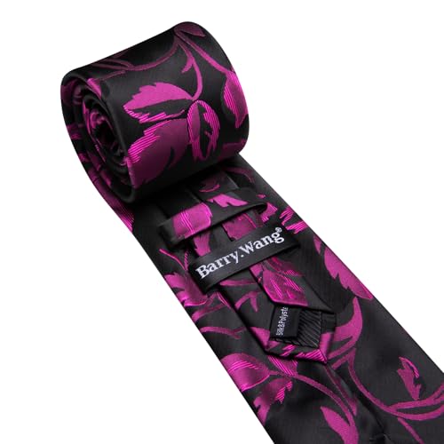 Image of Barry.Wang Flower Ties for Men Silk Woven Floral Tie Sets Necktie Handkerchief Cufflinks Wedding Party