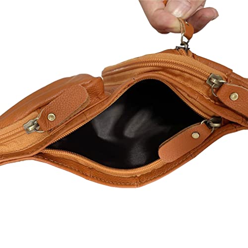 Hebetag Small Leather Sling Bag Crossbody Backpack For Men Women Travel Outdoor Sports Hiking Camping Shoulder Chest Day Pack Daypack Yellow Brown #TOP6