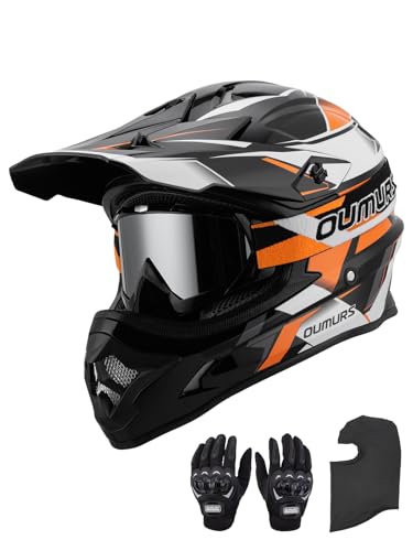 OUMURS DOT Adult ATV Dirt Bike Helmet with Goggles Gloves