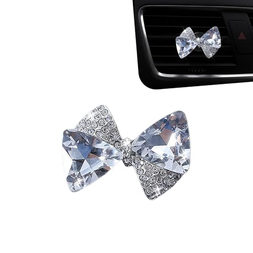 Ypoyney Bling Crystal Bow-Knot Vent Clip, Crystal Rhinestone Car Air Vent Clips, Cute Air Conditioning Outlet Clip, Universal Car Interior Decorative Accessories for Women Girls (Silver)