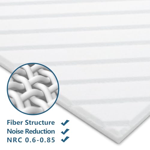 16-Pack Acoustic Wall Panels, 11.8" x 11.8" Peel and Stick PET Diagonal Slat Soundproof & Noise Cancelling Felt with 96 Adhesive Tabs, 3D Textured Sound Absorbing Panels for Home Office, White by INNO STICKERS - Used condition - Image 3