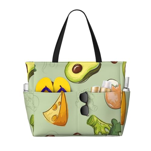 Sac de plage brocoli fromage avocat pour femme, grand cabas à bandoulière