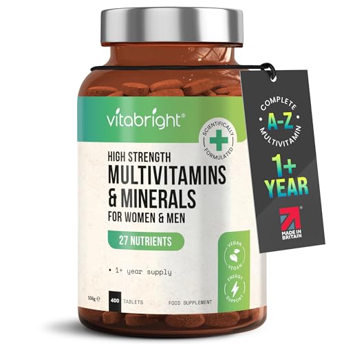 Multivitamine Tabletten Hoge dosis - 400 dagelijkse dosis vitaminen, mineralen & supplementen A-Z Vitaminen + mineralen | Voedingssupplementen Vrouwen / Mannen Vegan Multivitamine Complex, VitaBright