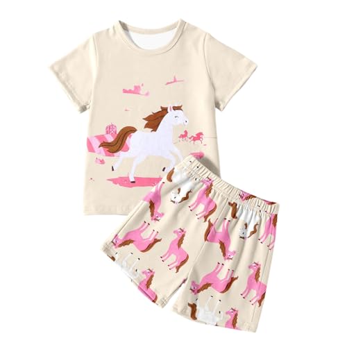 Ensemble short imprimé cheval et haut fille en coton léger pour les jeux d'été