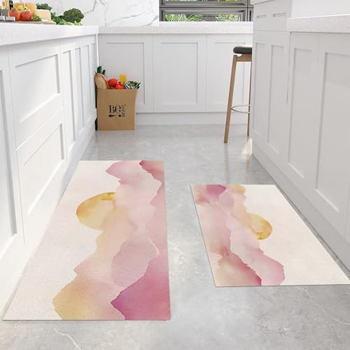 Juego de alfombras de cocina de 2 piezas, tapete de 50x80cm y 50x120cm diseño montañas 5
