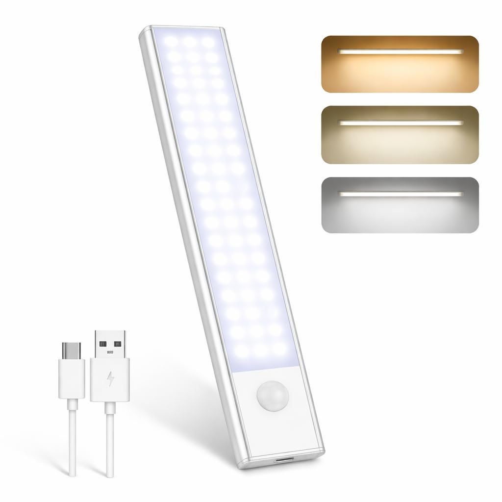 Motion Sensor Under Cabinet Light 20cm – Rechargeable Wireless LED with Tri-Colour Lighting (3000K/4000K/6000K), Ultra-Slim Magnetic USB-C Kitchen & Wardrobe Light