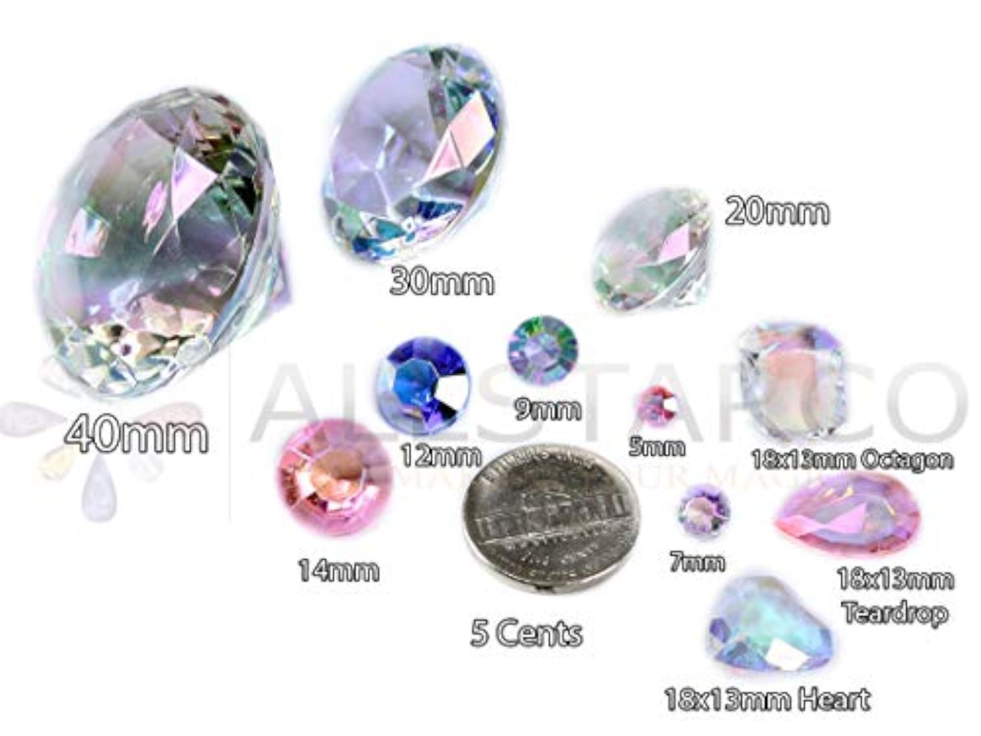 100PCS Crystal Heart Decorating Gems, AB Coating