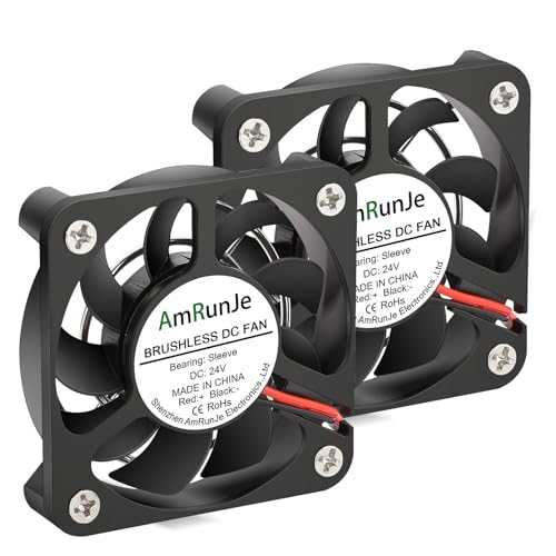 AmRunJe 2pcs 50mm x 10mm 3D Printer Fan, 2pin 24 Volt Micro Fan | DC Brushless Motor , High Speed, CPU Cooler Cooling for Ender 3 Series Amplifier DVR Icemaker Battery Charger