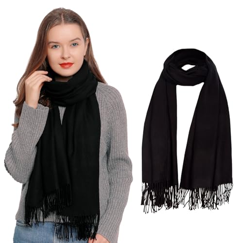 DonDon Schal Damen Winter Wollschal Winterschal warm weich 185 x 65 cm schwarz