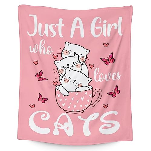 Cat Blanket Gifts - 60"x80" Cute Throw for Girls - Pink Soft Fuzzy Blankets for Bed, Couch & Living Room