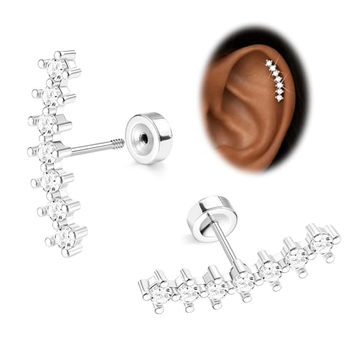 Morfetto 16G Boucles d'Oreilles Femme Acier Chirurgical Argent/Or - Hypoallergéniques Piercing Helix Tragus Conch Opale Cz Feuille Barre Cartilage Oreille...