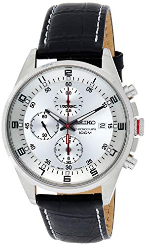 Seiko Men's SNDC87P2 Leather Synthetic Analog with White Dial Watch