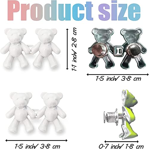 Image of 2pcs Cute Bear Button Pins for Jeans Adjustable Teddy Bear Button Pins Waist Buckle for Loose Jeans Pants, Detachable Buttons for Jeans Waist Buckle No Need Sewing Waist Tightener Clip (Bear White)