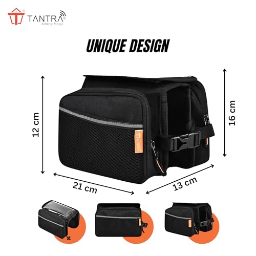 Image of TANTRA Polyester Bicycle Double Sided Handlebar Front Frame /Tube Bag with Waterproof Touch Screen Bicycle Pouch Mobile Phone Holder Black