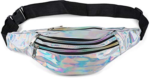 styleBREAKER riñonera Femenina con Aspecto metálico Iridiscente, Correa Ajustable, Bolsa para el cinturón, Bolsillo en la Cadera 02012323, Color:Plata Metalizada