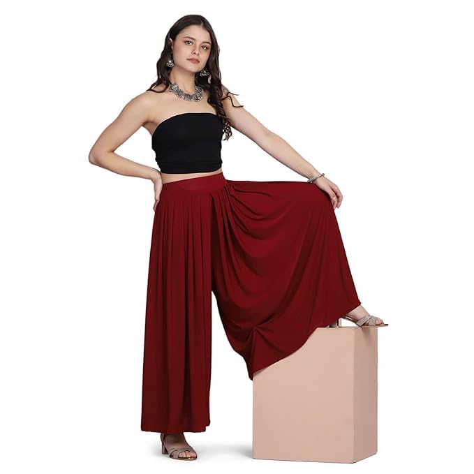 Image of Women's Lyakara Fabrics Solid Pleated Flared Palazzo Pants