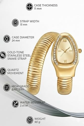Image of Serpentine Snake Watch for Woman with Spiral Bracelet, Green Dial Watch for Woman with Quartz, Stylish Analog Waterproof Serpenti Watches Women