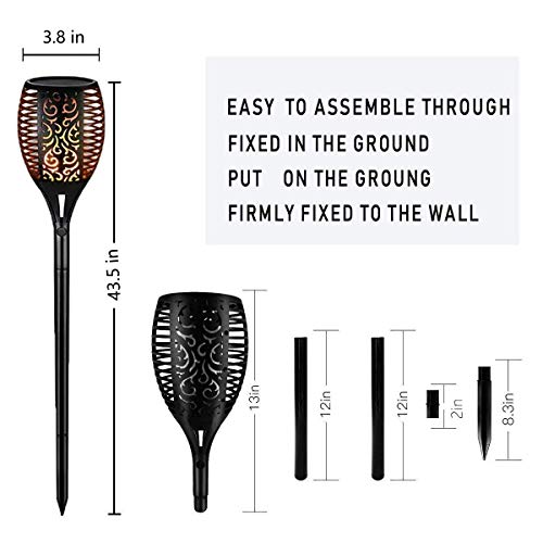 Otdair Solar Torch Lights Waterproof Flickering Flame Solar Torches Dancing Flame 96 LED Landscape Decoration Lighting Dusk to Dawn Outdoor Security Path Light for Garden Patio Driveway (4 Packs)