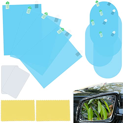 Lot de 8 Films de Rétroviseur de Voiture Film Impermeable Retroviseur Anti Pluie Anti-buée Film Impermeable Retroviseur Voiture Rétroviseur Film de Protection pour Fenêtres Latérales et Rétroviseurs.