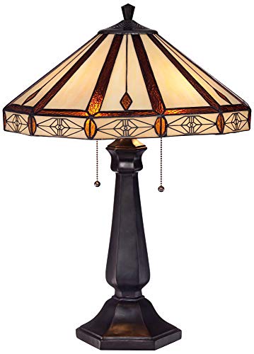 Robert Louis Tiffany Mission Tiffany Style Table Lamp 25" High Bronze Brown Cream Amber Octagonal Antique Art Glass Shade Decor for Living Room Bedroom House Bedside Nightstand Home Office Entryway -  Lamps Plus, XHS18727