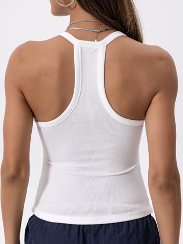 Image of Danysu V Neck Racer Back Tank Top for Women Padded Ribbed Long Tank Fitted Basic Cami Tops