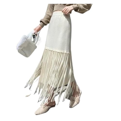 Jupe longue chic à franges taille haute en coupe A-line pour femme