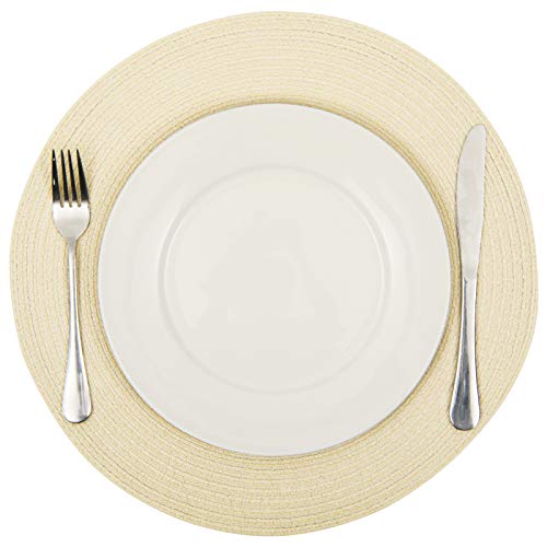Image of SHACOS Round Braided Placemats Set of 6 Round Table Place Mats for Dining Tables 15 inch (Cream, 6)