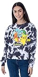 Mad Engine Pokémon Women's Pikachu Bulbasaur Charmander Squirtle Tie-Dye Shirt Long Sleeve Pullover Top (Medium) Multicolored