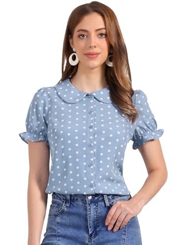 Chemise à manches courtes bouffantes vintage à pois Allegra K M pour femme look rétro chic