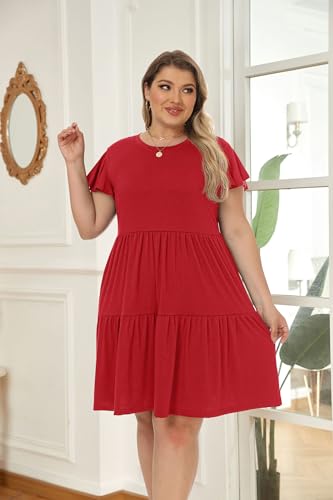 Image of HiMONE Summer Dresses for Women 2025 Vacation Sundresses Ruffle Sleeve Boat Neck with Pockets A Line Casual Dress XS-2XL
