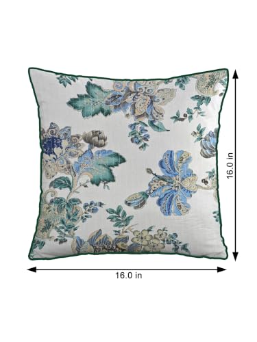 Image of Pure Cotton Quilted Cushion Cover 16x16 Inch | Anokhi Print Decorative Throw Pillow Cover | Soft Cotton Sofa Cushion Cover with Hidden Zipper | Living Room Bedroom Home Decor