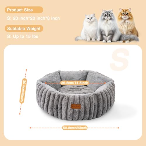 Cat Bed, Washable Round Cat Beds for Indoor Cats, Super Soft Faux Rabbit Fur Pet Bed for Puppy and Kitten with Anti-Slip Bottom (Grey, 20"x20"x8") - Image 6
