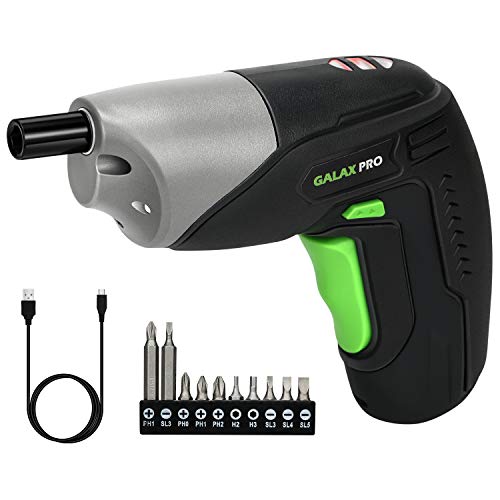 Destornillador Eléctrico Inalámbrico, GALAX PRO Atornillador Pequeño Recargable, 10 Accesorios, 2000mAh Batería de Litio, Luz LED, Máximo Torque: 4 N.m
