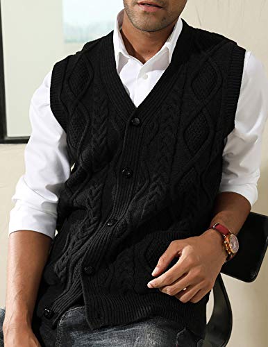 Image of PJ PAUL JONES Mens Cable Knit V Neck Sweater Vest Button Up