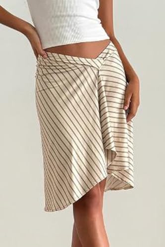 Women Y2k Low Rise Striped Maxi Skirt Asymmetrical Low Waist Ruffle Long Skirts Vintage Coquette A-line Skirt2