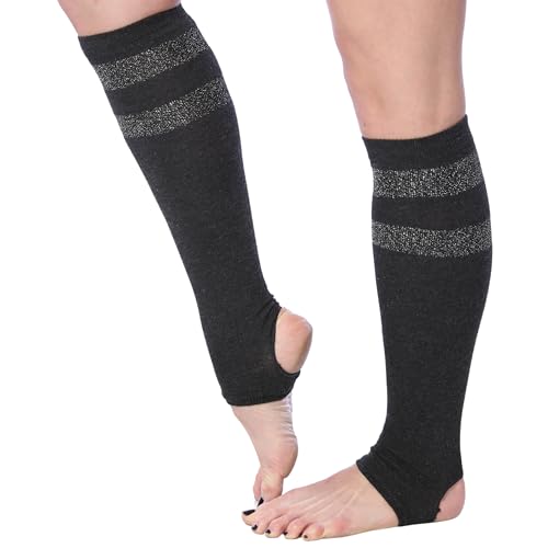 Image of Tipi Toe Women's Stirrup Yoga Socks, Lightweight Knee-High Leg Warmers, Open Heel Non-Slip Design. Ideal for Yoga & Dance