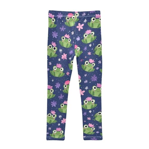 Cute Frog Pink Floral Girls Leggings Ultra Soft Compression Yoga Gym Pants for Kids 4-10T2