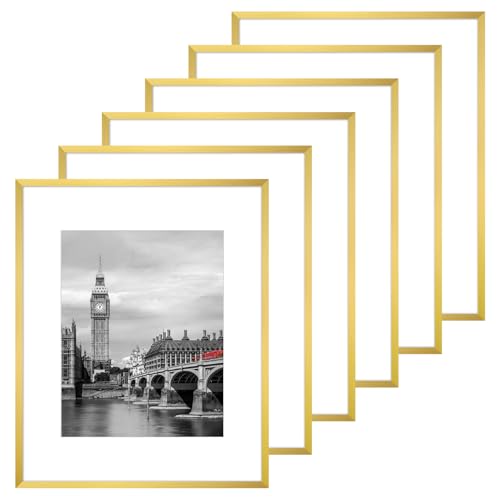 Fixwal 16x20 Poster Frame Set of 6 with Shatter Resistant Plastic Glass Thin Border and Light Weight Photo Frames for Wall Gold