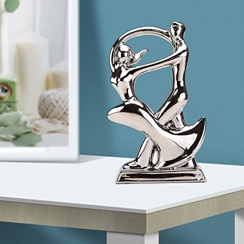 Brabud Ceramic Romantic Lover Dancing Statue Abstract Eelectroplating Sliver Sculpture Smooth Finish Home Desk Ornament Wedding Gift Collectible Figurine 11In(H) Tqgjbs348 #TOP6