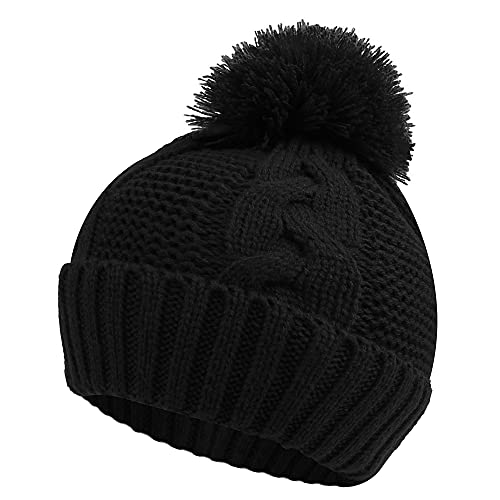 Image of JANGANNSA Winter Knit Baby Hat Twist Warm Beanie for Boys Girls Infant Toddler Baby Beanie with Pompom
