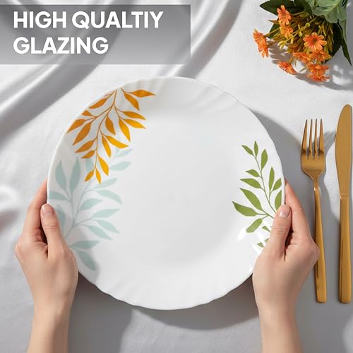 Image of Cello Imperial Series Opalware Dinner Set 10 Pcs |Lush Foliage | Opal Glass, Lightweight & Chip-Resistant | Microwave Safe, Dishwasher Safe | Scratch-Resistant Dinnerware | White