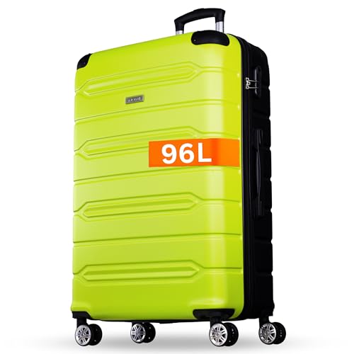 NOWI Hartschalenkoffer XL Groß - 96L Volumen - 8 Rollen 360° Drehbar - Leichter ABS Trolley mit Zahlenschloss & Teleskopgestänge - Reisekoffer (Lime, XL)