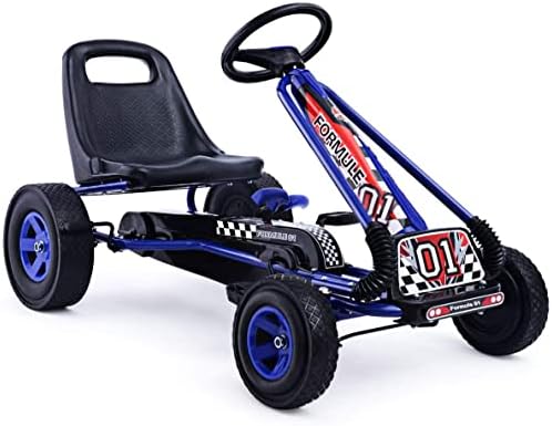 HONEY JOY Go Kart for Kids, 4 Wheel Quad Off-Road Pedal On Foot Go Cart w/Steering Wheels & Adjustable Seat, 2 Safety Brakes, EVA Tires, Clutch, Outdoor Racer Ride On Pedal Car (Blue)