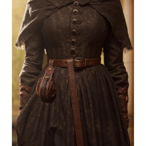 Image of Leather Belt Pouch Medieval Vintage Renaissance Viking LARP Cosplay Costumes Drawstring Coin Purse Phone Holder Waist Bag (A-Brown)