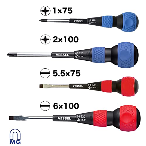 Vessel - Ball Grip Screwdriver 4Pc. Set No.2204Cs #TOP1