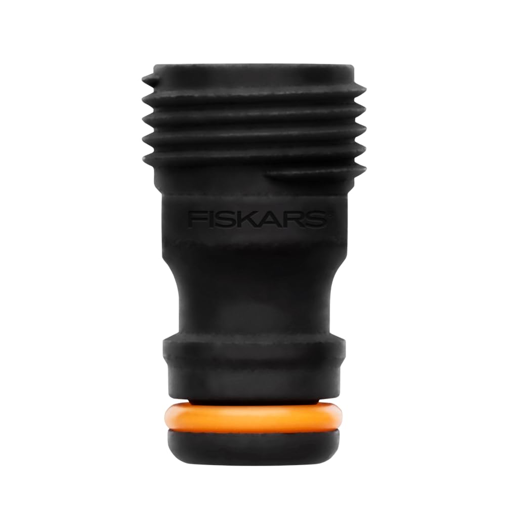 Fiskars tap connector, For taps, external thread, Ø 21 mm (G 1/2"), universal size, 10 g, black/orange, 1027060