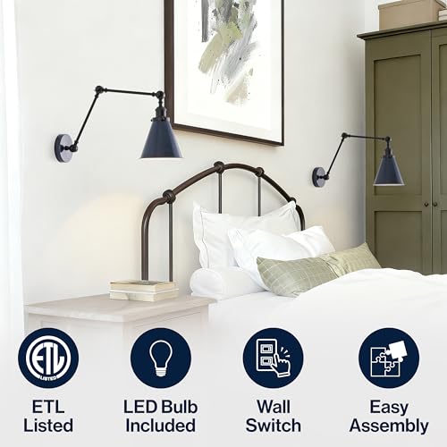 Image of JONATHAN Y Rover 1-Light Wall Sconce 7 inch, Navy /Black, Set of 2