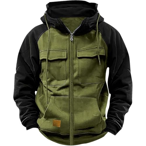 Wankang Tactical Hoodies for Men Fleece Full Zip Up Hoodies Pullover Fashion Drawstring Hooded Sweatshirts with Multi Pockets